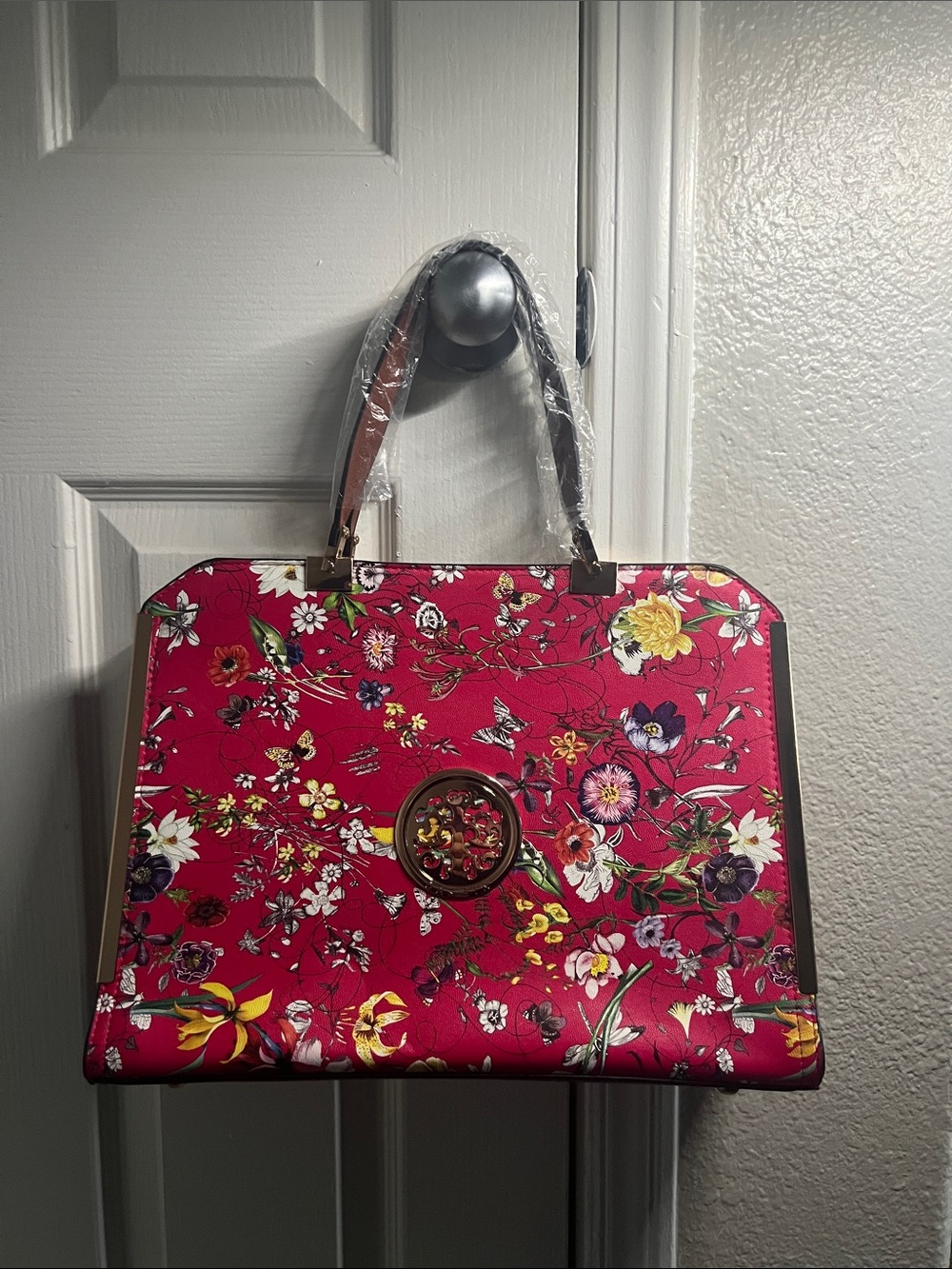 Floral Print Tote Handbag - Pink